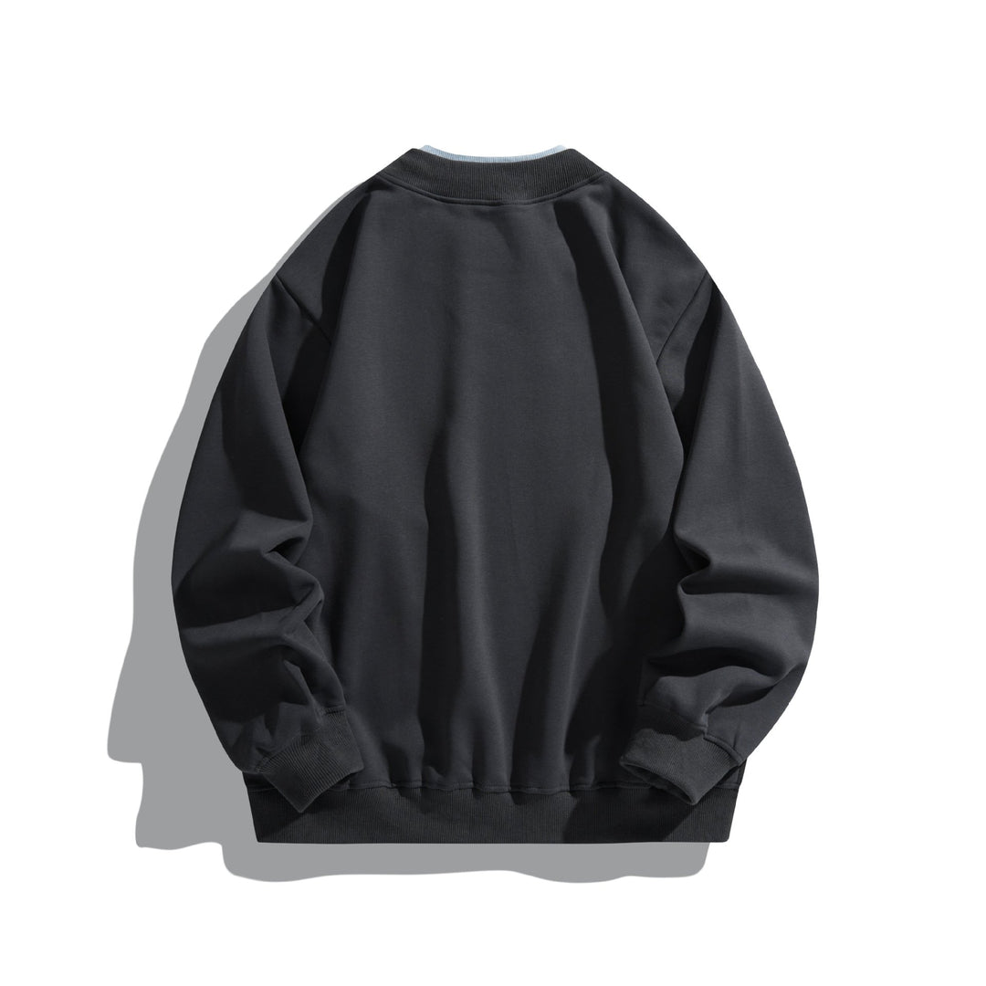 Unisex Lockeres Sweatshirt mit Kontrastkragen, sichtbaren Flatlocknähten und Logo-Stick Drune