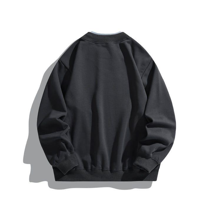 Unisex Lockeres Sweatshirt mit Kontrastkragen, sichtbaren Flatlocknähten und Logo-Stick Drune