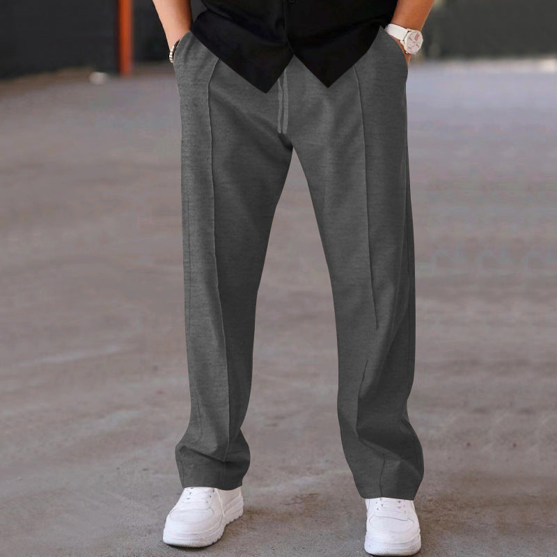 Herren Relaxed-Fit Freizeit-Hose mit Bügelfalte, Tunnelzug und Eingrifftaschen Drune
