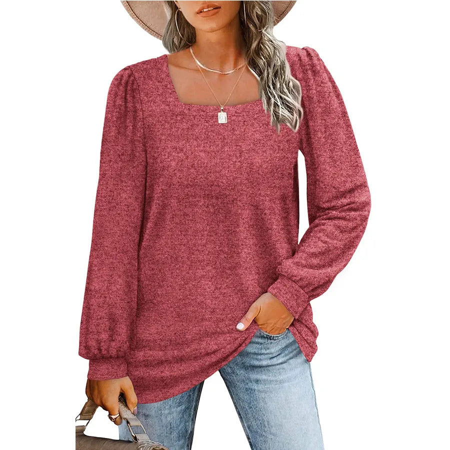 Damen Legerer Feinstrick-Pullover mit quadratischem Ausschnitt, Puffschulter und Bündchen Drune