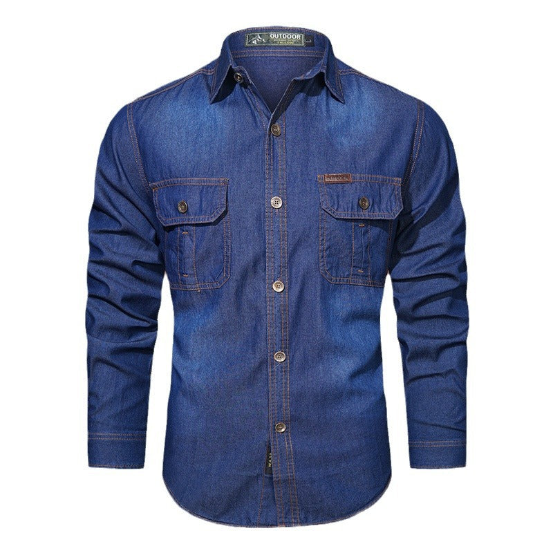 Herren nan robustes Stretch-Denim Hemd mit verstärkten Klappbrusttaschen und kontrastnähten Drune
