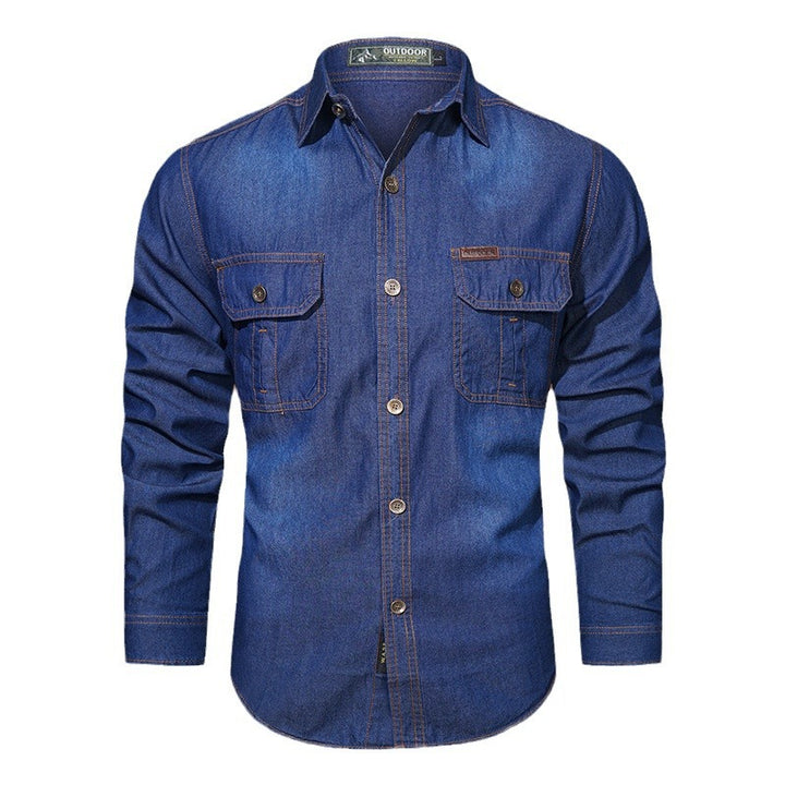 Herren nan robustes Stretch-Denim Hemd mit verstärkten Klappbrusttaschen und kontrastnähten Drune