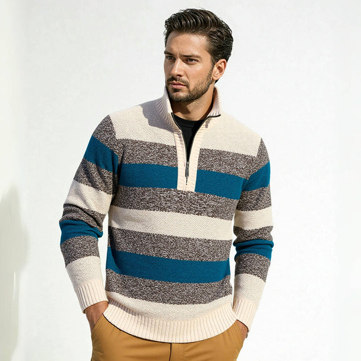 Herren modischer Stehkragen Pullover mit dekorativen Streifen Drune