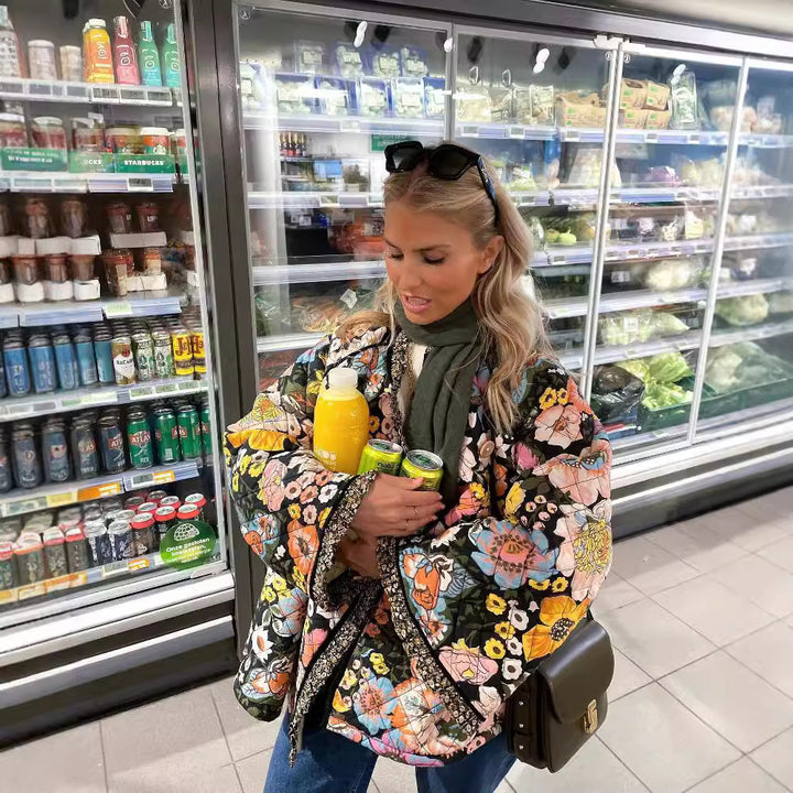 Damen Umhängemantel mit floralem Design und kuscheliger Innenausstattung Drune