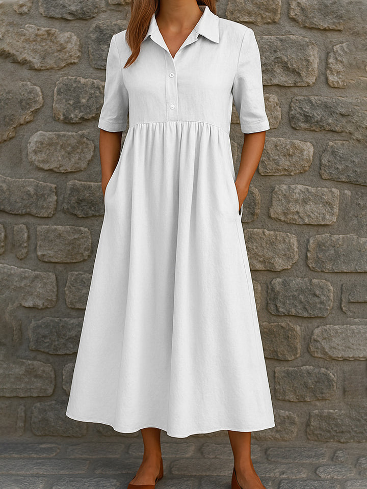 Damen Elegantes Maxikleid mit Hemdkragen und praktischen Taschen Drune