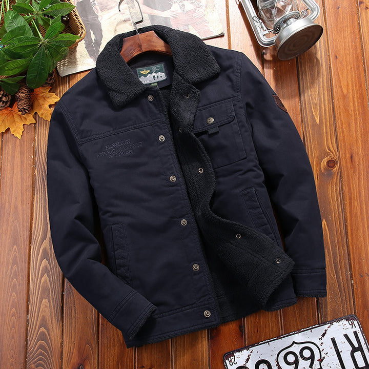 Herren Robuste Canvas-Truckerjacke mit vollem Sherpa-Innenfutter und verdeckter Druckknopfleiste Drune