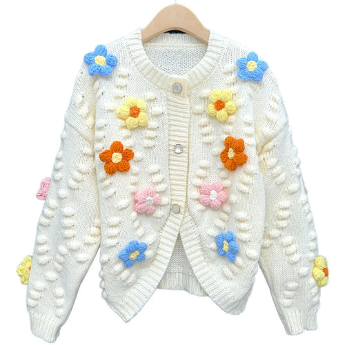 Damen Verspielter Strickpullover mit floralen Applikationen