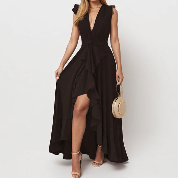 Damen Elegantes Maxikleid mit asymmetrischem Saum und Rüschendetails Drune