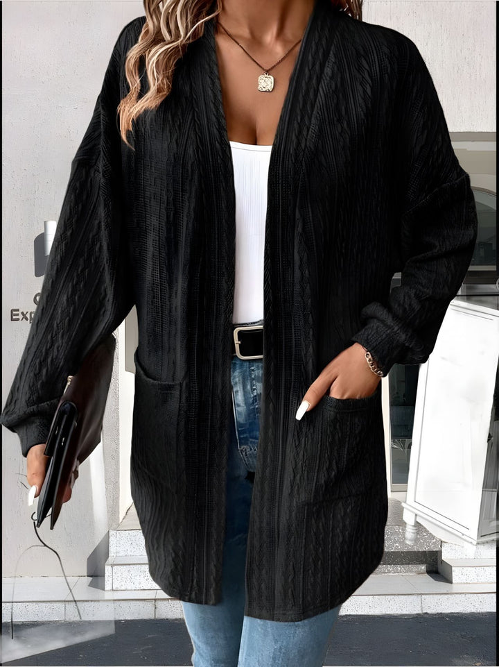 Damen lockerer Strickmantel mit ausgefallenem Muster und praktischen Taschen Drune