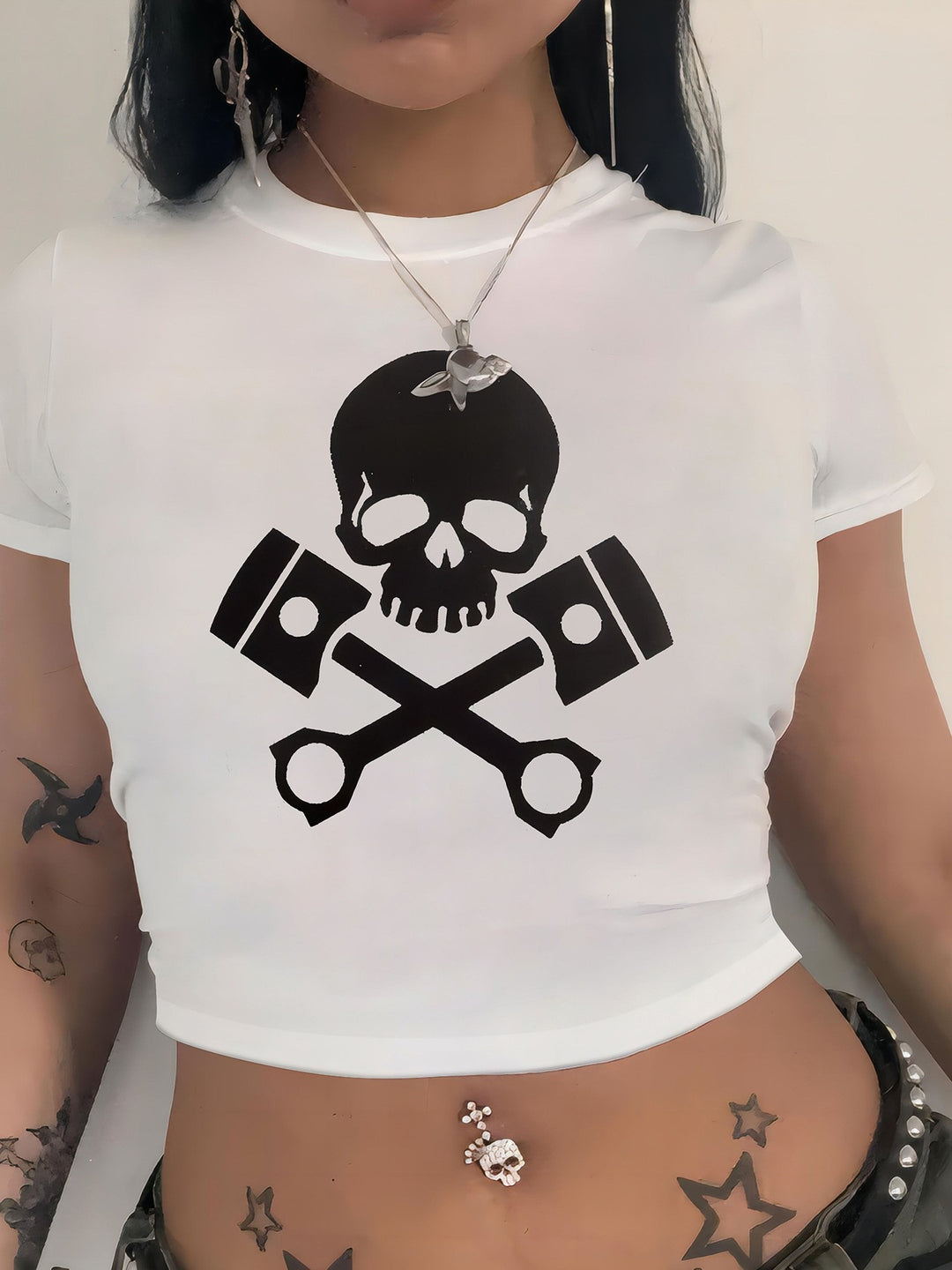 Damen cropped T-Shirt mit exklusivem Pferdemotiv und figurbetontem Schnitt Drune