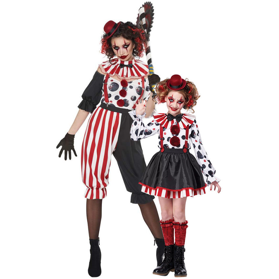 Mädchen Clown-Kostüm mit gestreiftem Overall und lustigen Accessoires Drune