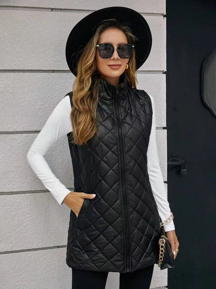 Damen Longline Steppweste mit Stehkragen und wattierter Fütterung Drune