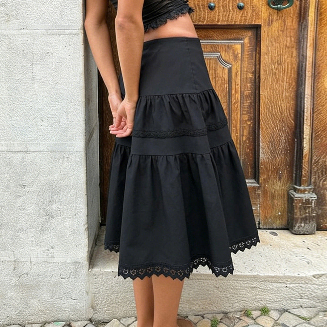 Damen Midirock mit Rüschendetails und elastischem Bund Drune