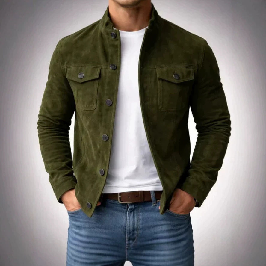 Herren Modische Wildlederjacke mit Knopfdetails