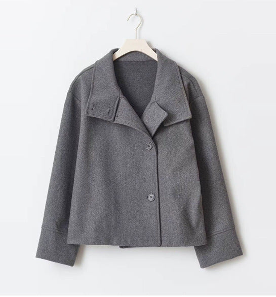 Damen modische Kurzjacke mit großem Kragen und Knopfverschluss Drune