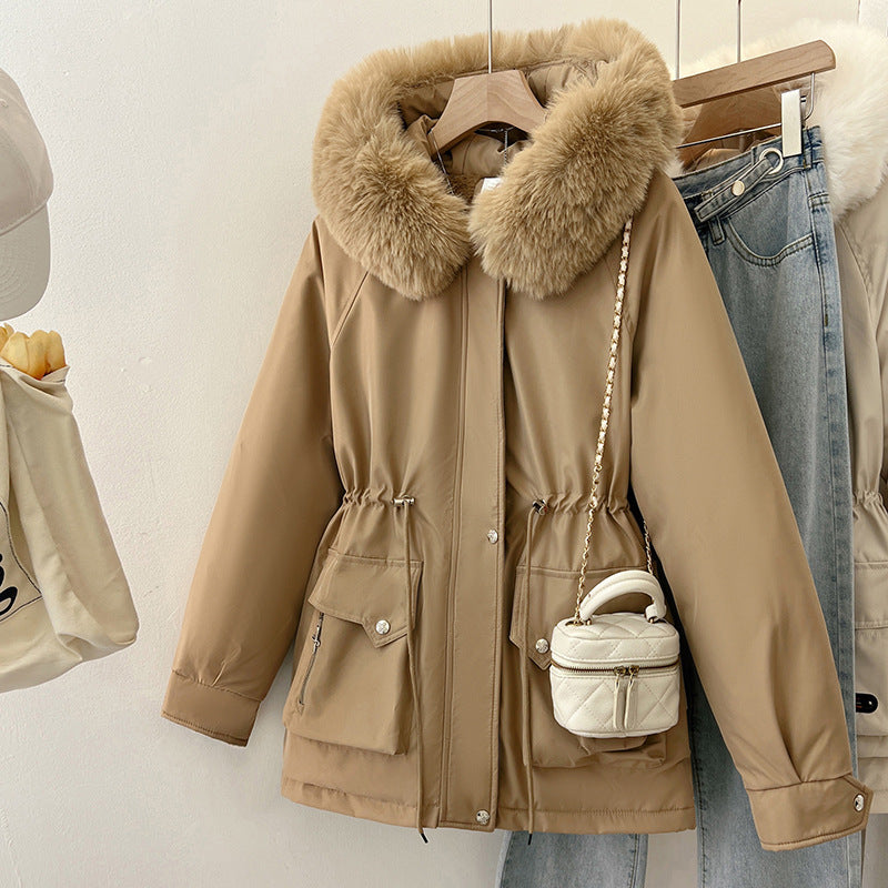 Damen Multifunktionale Winterjacke mit abnehmbarem Kunstfellkragen und regulierbarem Taillenzug Drune