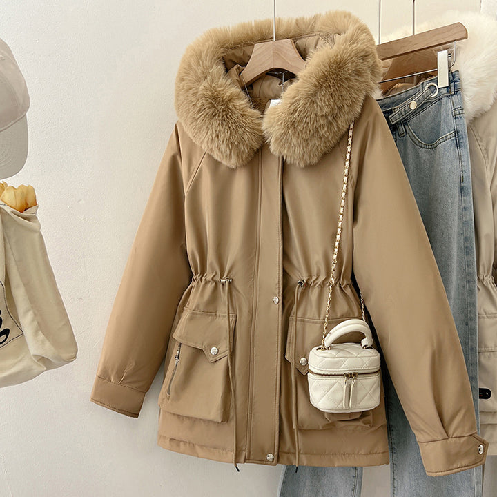 Damen Multifunktionale Winterjacke mit abnehmbarem Kunstfellkragen und regulierbarem Taillenzug Drune