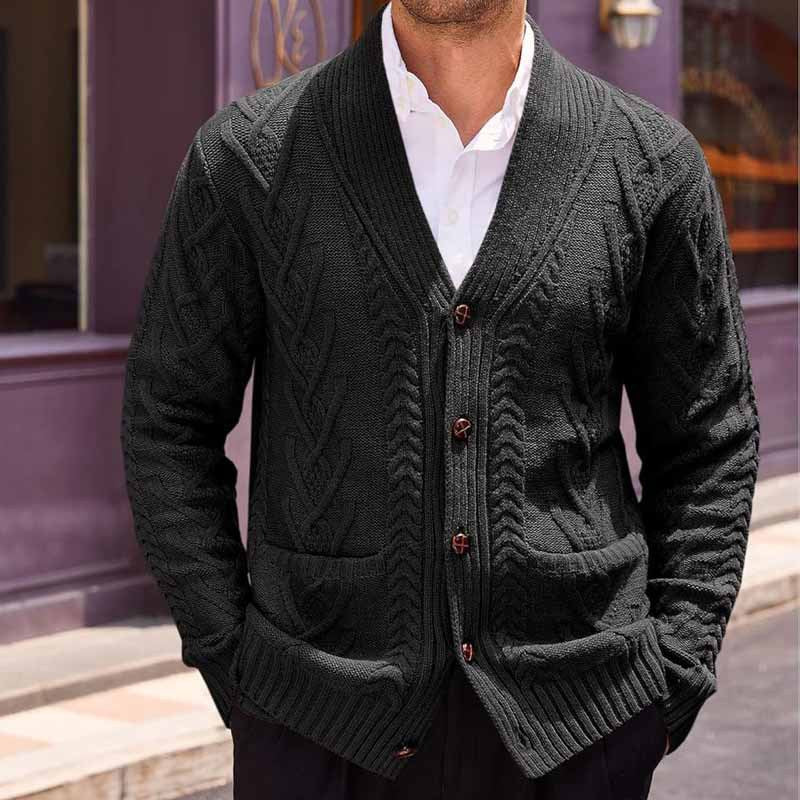 Herren Zopfstrick-Cardigan mit Schalkragen und aufgesetzten Taschen Drune