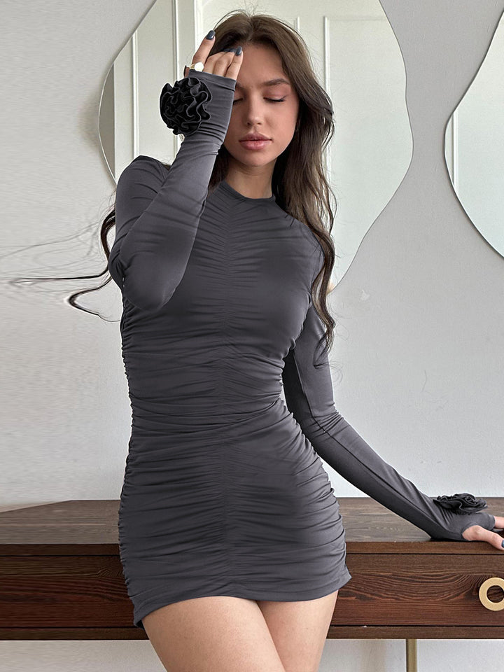 Damen Kurzärmeliges Kleid mit Raffung und dekorativen Ärmeln Drune
