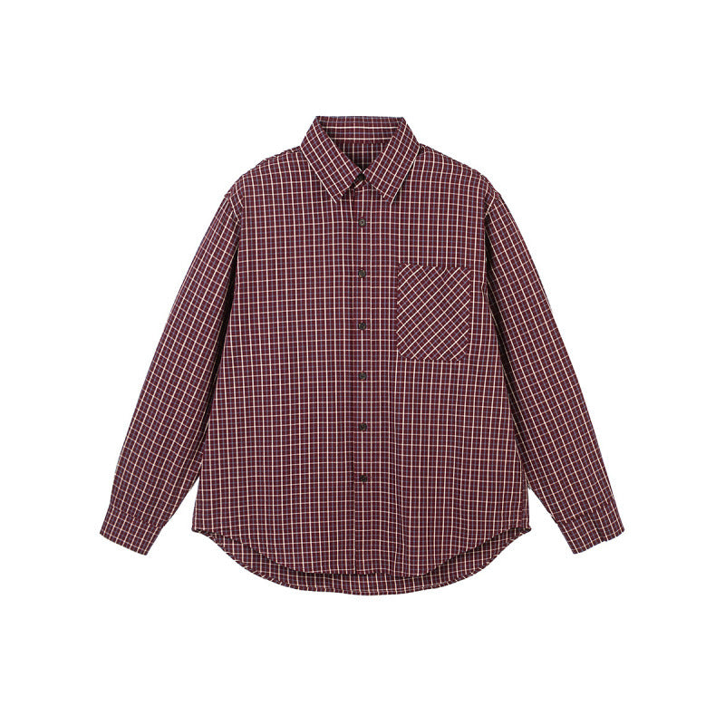 Herren Oversize Karo‑Hemd mit gerundetem Saum und diagonalem Brusttaschen‑Detail Drune