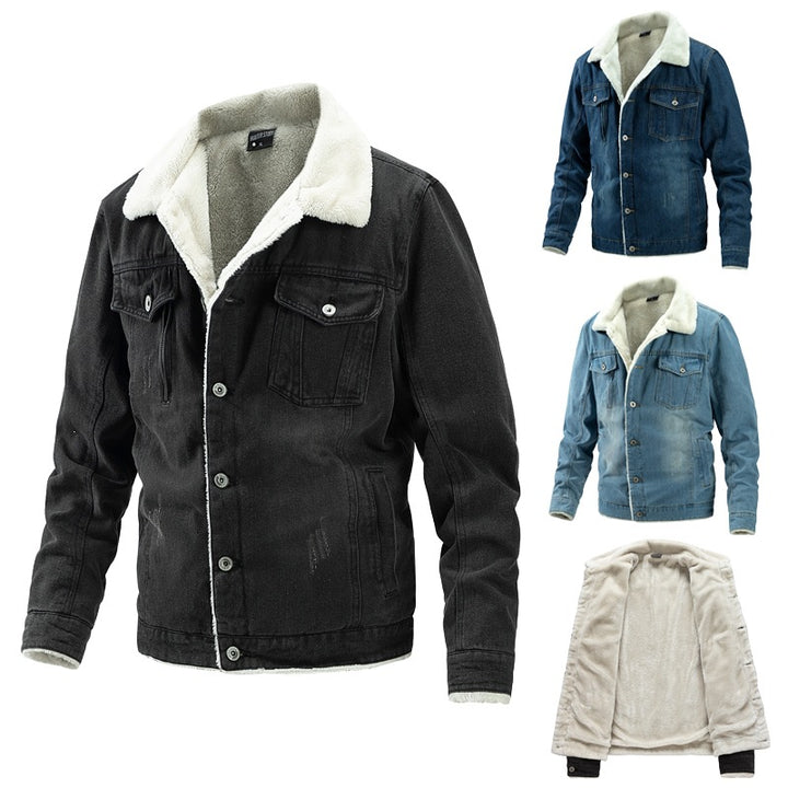 Herren Jeansjacke mit Teddyfutter und Hemdkragen Drune