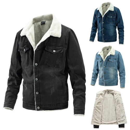 Herren Jeansjacke mit Teddyfutter und Hemdkragen Drune