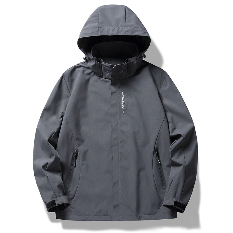 Herren wind- und wasserabweisende Softshell-Kapuzenjacke mit verdeckter Reißverschlussblende Drune