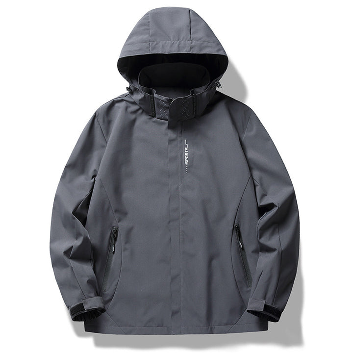 Herren wind- und wasserabweisende Softshell-Kapuzenjacke mit verdeckter Reißverschlussblende Drune