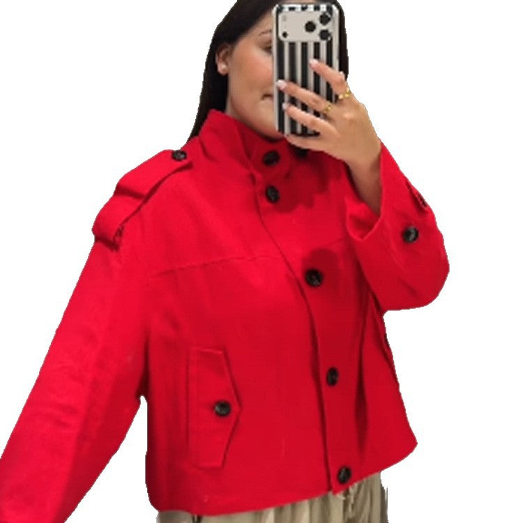 Damen Kurze Boxy-Blousonjacke aus leichtem Canvas mit Schulterklappen Drune