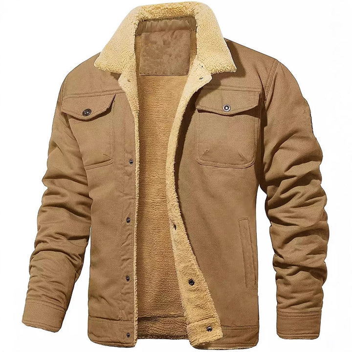Herren Sherpa-gefütterte Canvas-Truckerjacke mit Brusttaschen Drune