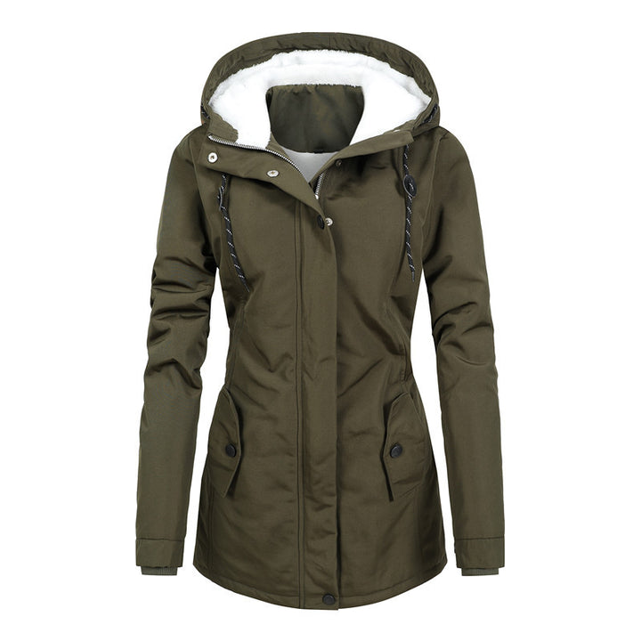 Damen Taillierter Parka mit Teddyfutter, verstellbarer Kapuze und Tunnelzug Drune