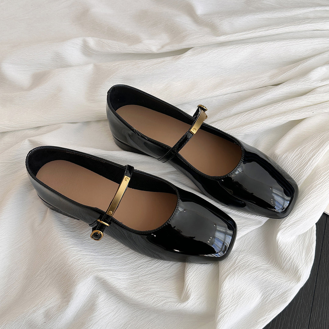 Damen elegante quadratisch-toed Mary Jane Flats Drune
