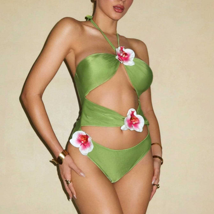 Damen Einteiliger Badeanzug mit floralen Akzenten und verspieltem Cut-Out Drune