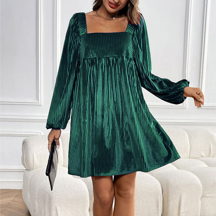 Damen Angesagtes Plisseekleid mit quadratischem Ausschnitt Drune