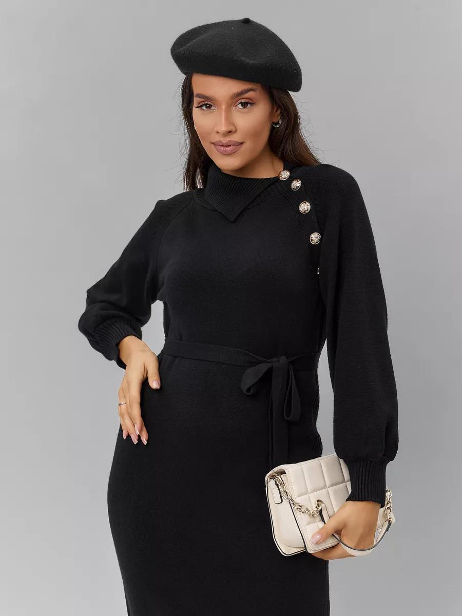 Damen Strickkleid mit Gürtel und Knopfdetails Drune