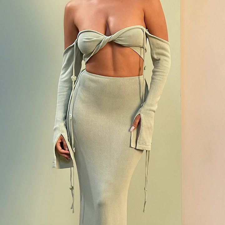 Damen figurbetontes Maxikleid mit innovativen Ärmeln Drune