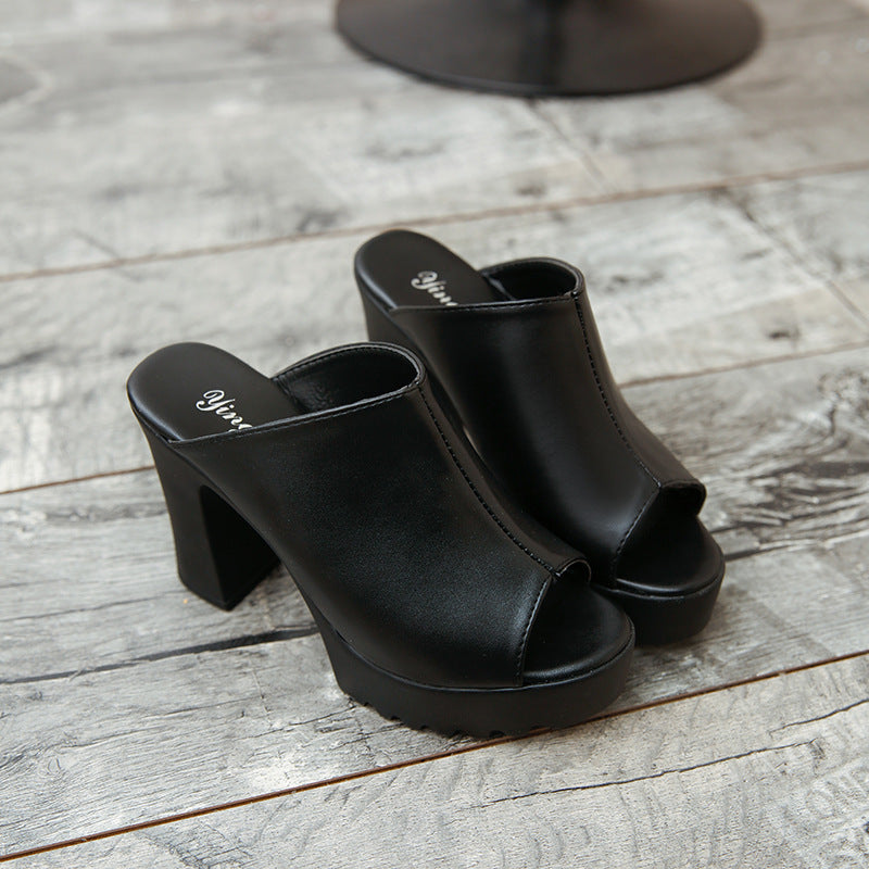 Damen nan Plateau-Mule mit hohem Blockabsatz und offener Zehenpartie Drune