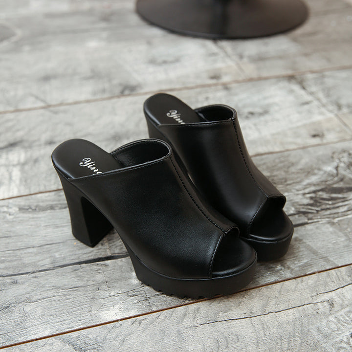 Damen nan Plateau-Mule mit hohem Blockabsatz und offener Zehenpartie Drune