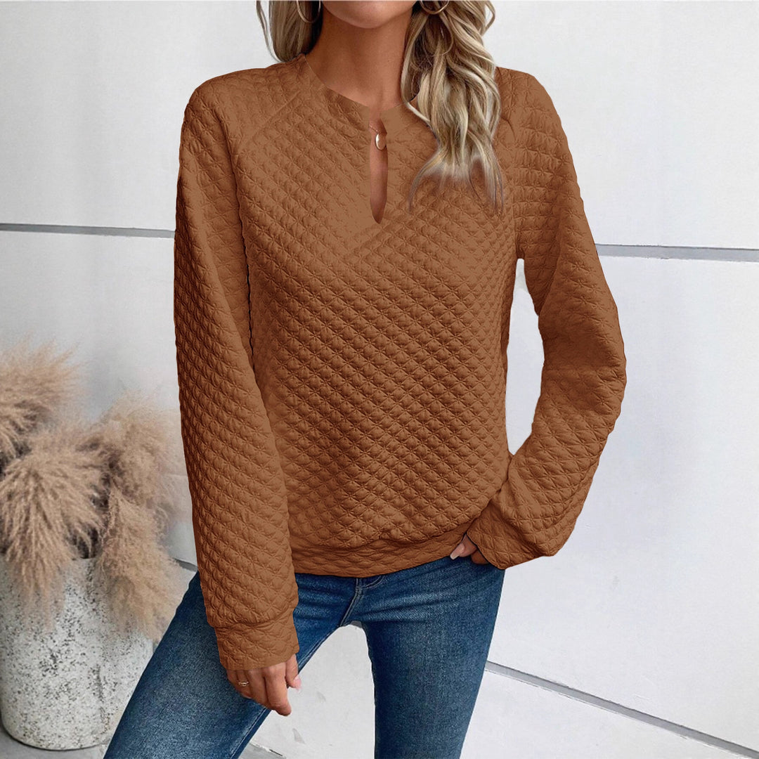 Damen Gequilteter Stepppullover mit V‑Schlitz und strukturierter Rautenoptik Drune