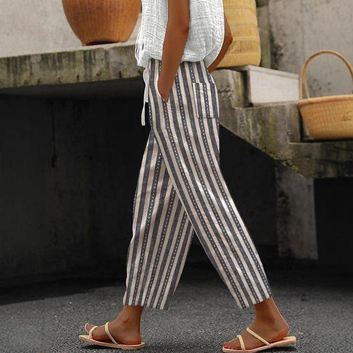Damen Weite Leinenhose mit handgewebtem Muster Drune