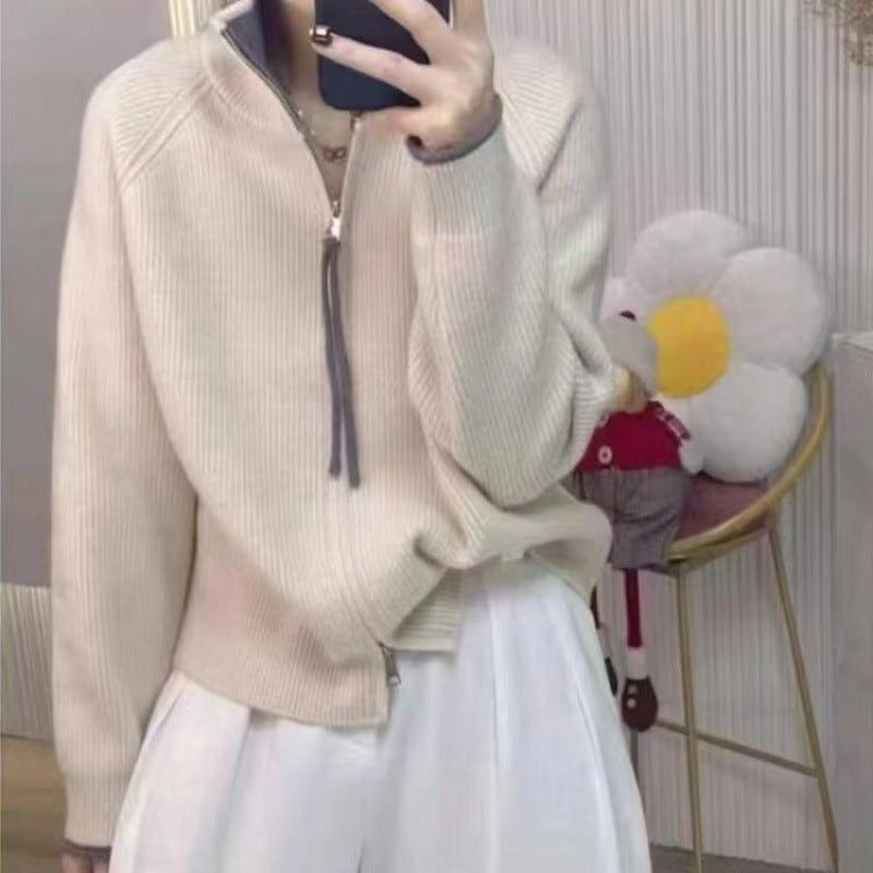 Damen Strickpullover mit hohem Kragen und Reißverschluss Drune
