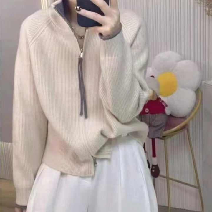 Damen Strickpullover mit hohem Kragen und Reißverschluss Drune