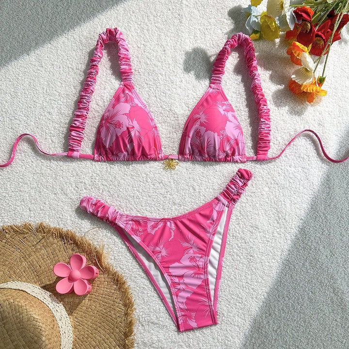 Damen Triangel-Bikini mit verstellbaren Bändern und buntem Blumenmuster Drune
