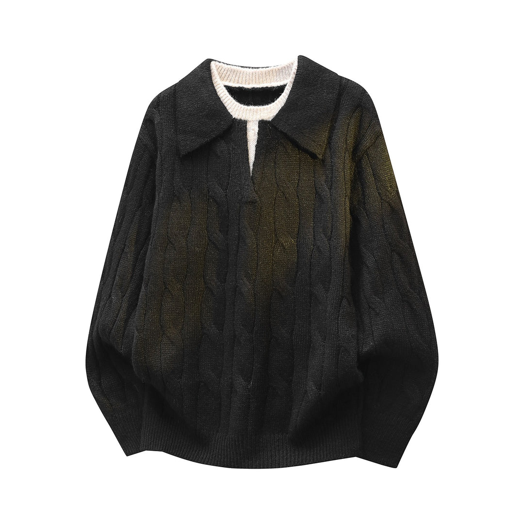 Damen Oversize Zopfmuster-Strickpullover mit Polokragen & Lagenoptik Drune