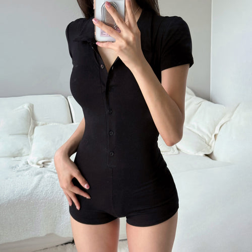 Damen Kurzoverall mit Knopfleiste und modernem Kragen Drune