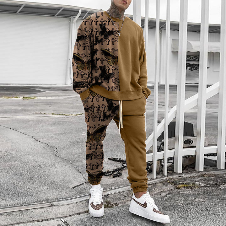 Herren Weit geschnittenes Freizeit-Set aus Baumwollfleece mit grafischem Frontprint und Kordel-Jogger Drune