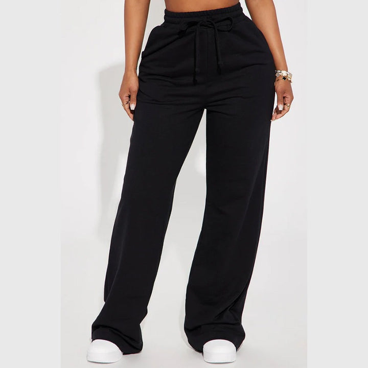 Damen nan breite High-Waist Loungehose aus weichem Baumwollmix mit Kordelzug und Eingrifftaschen Drune