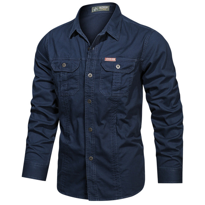 Herren nan robustes langärmeliges Outdoorhemd mit doppelten Brusttaschen und Button-Front Drune