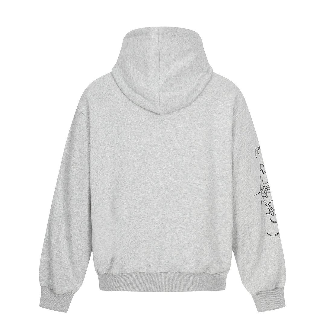 Herren Oversize Kapuzenpullover mit ornamentalem Kreuz‑Print und Nieten Drune