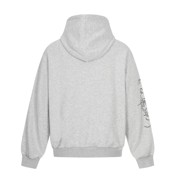 Herren Oversize Kapuzenpullover mit ornamentalem Kreuz‑Print und Nieten Drune